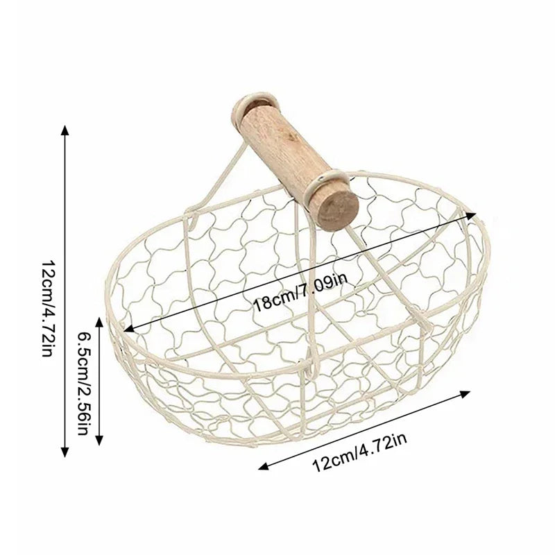 Metal Wire Basket with Wood Handle Decorative Serving Basket for Bread Food Fruit Egg Home Organizer Kitchen Storage Fruit Bins - The Renmy Store Homewares & Gifts