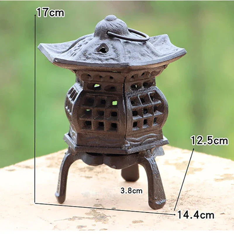 Candle Holder Lantern Asian Style Hexagonal Cast Iron