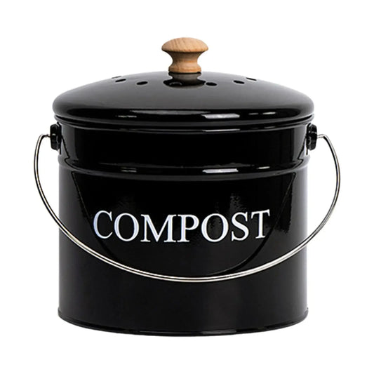 Kitchen Compost Bin Black Metal Bucket with Carbon Filter Lid