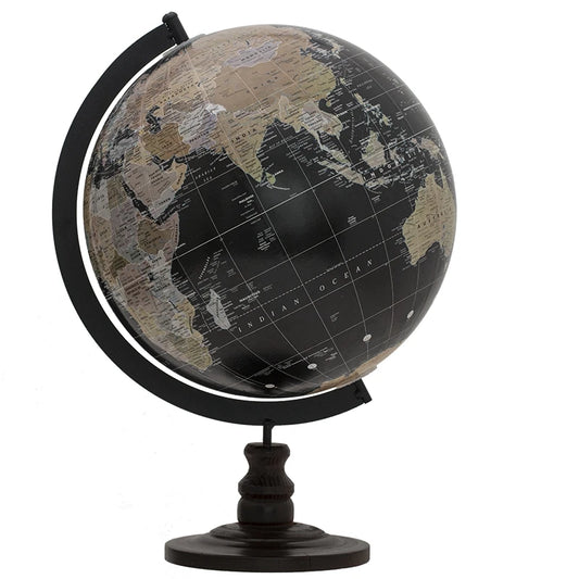 Vintage Black World Globe Ornament | Wooden Earth Globe Office Desk Decor | 31.5cm