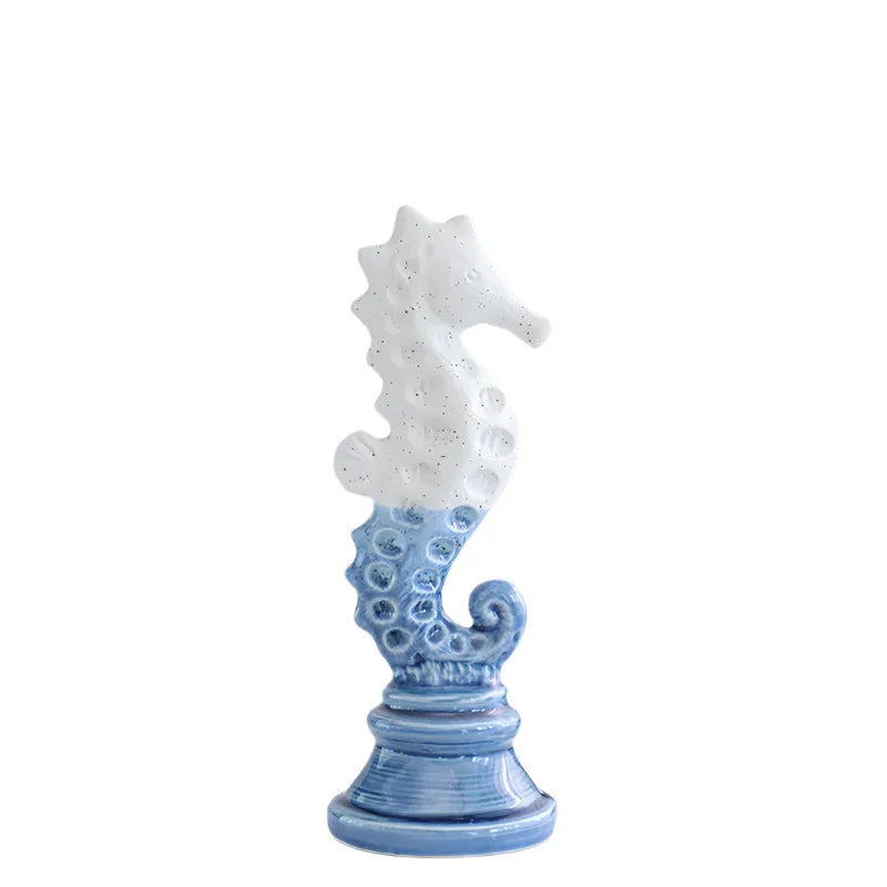 Seahorse Coastal Beach Ornament Blue White - The Renmy Store Homewares & Gifts
