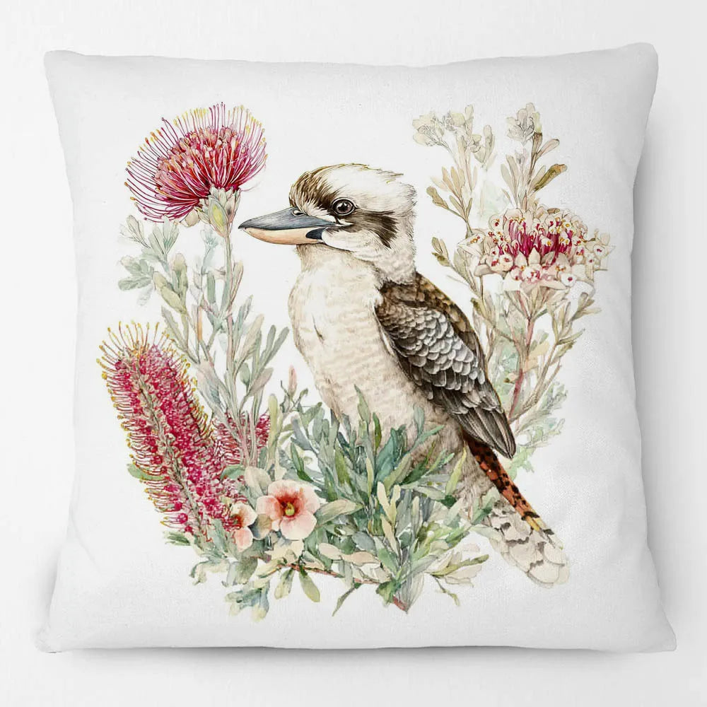 Kookaburra Cushion Cover | Watercolour Native Flowers | 45 x 45cm