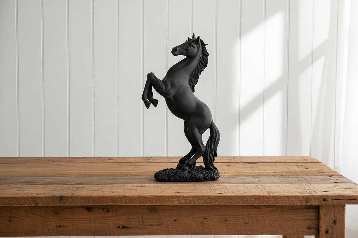Black Rearing Horse Statue Resin Figurine Home Decor