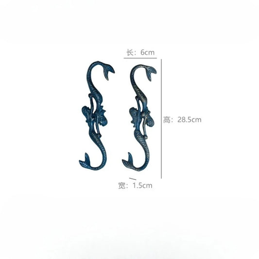 Cast Iron Mermaid S-Hooks | Set of 2 | Coastal Teal Vintage Decor