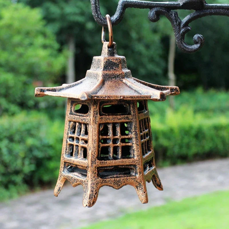 Candle Holder Lantern Asian Copper Rustic Cast Iron