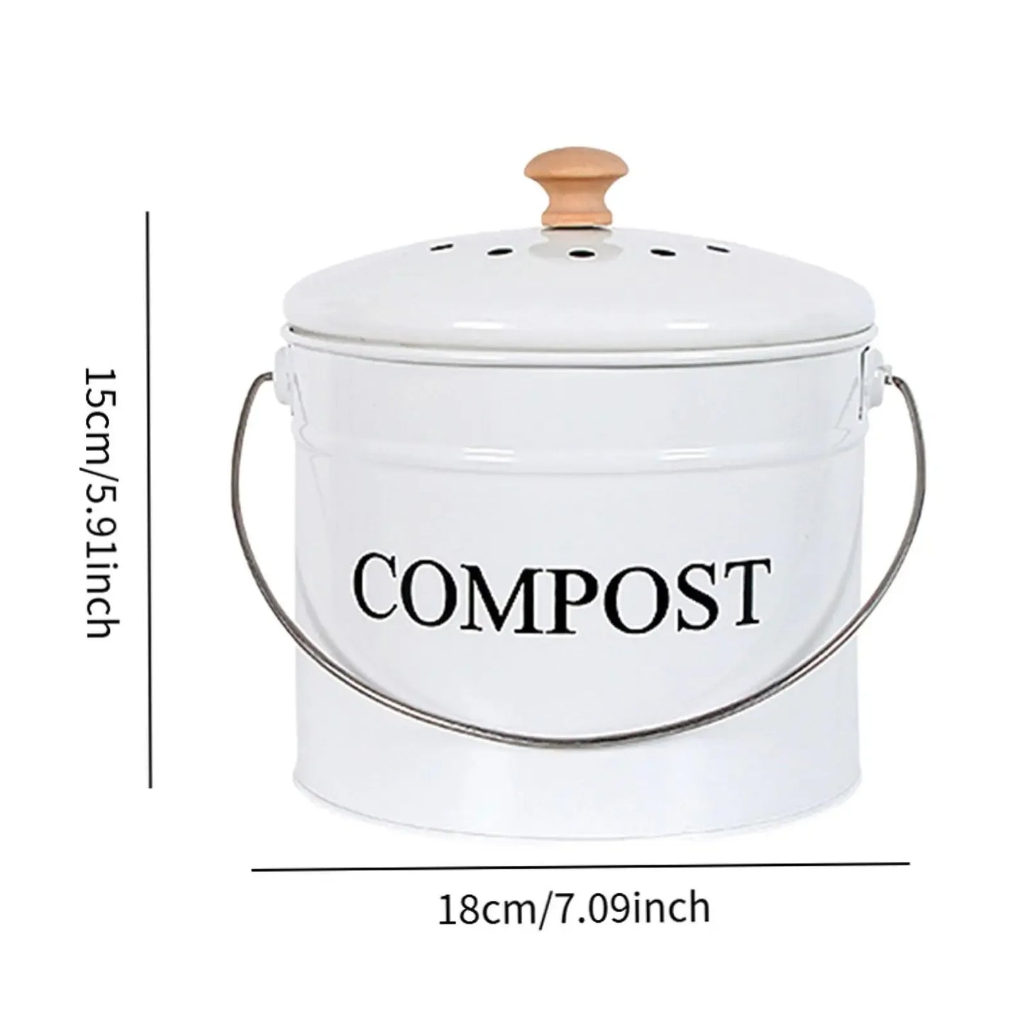 Kitchen Compost Bin White Metal Bucket with Carbon Filter Lid