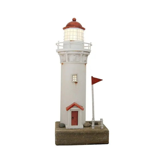Lighthouse Night Light Vintage Red White with Flag 24cm - LED Decor