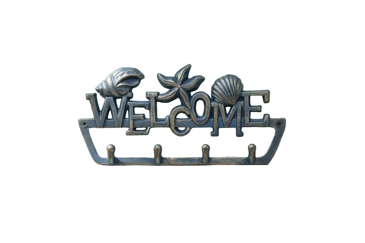 Welcome Coastal Wall Hook - Seashells & Starfish Metal Decorative Hook