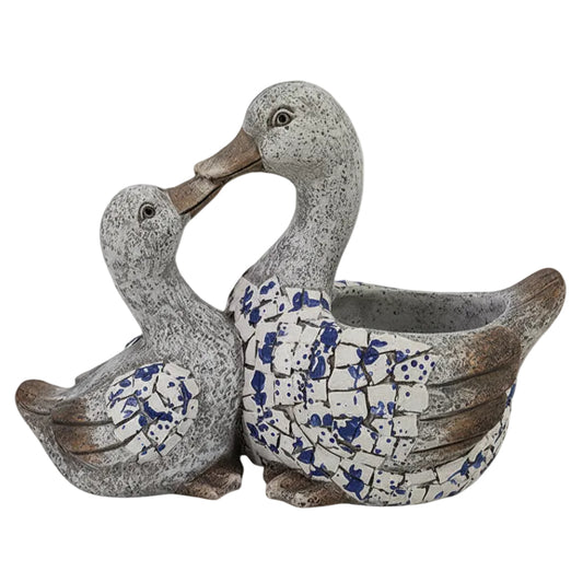 Blue White Duck Victorian Planter Pot - Hamptons Decor
