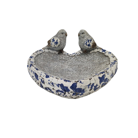 Blue White Heart Victorian Bird Bath Feeder Dish Hamptons Decor