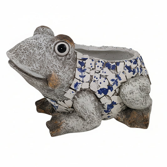 Blue White Frog Victorian Planter Pot Hamptons Coastal Decor