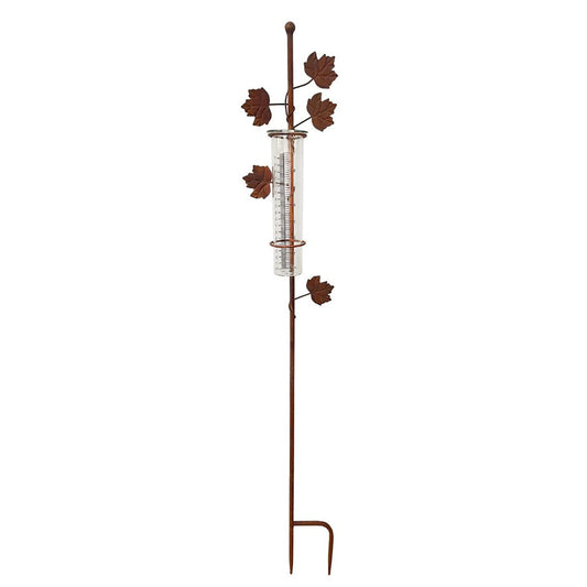 Rain Gauge Leaf Stake 100cm Cast Iron Glass Garden