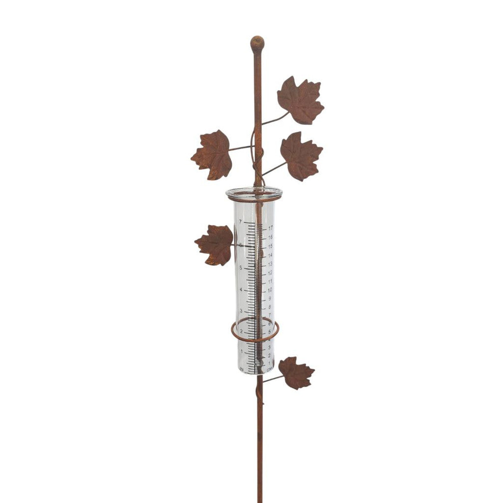 Rain Gauge Leaf Stake 100cm Cast Iron Glass Garden