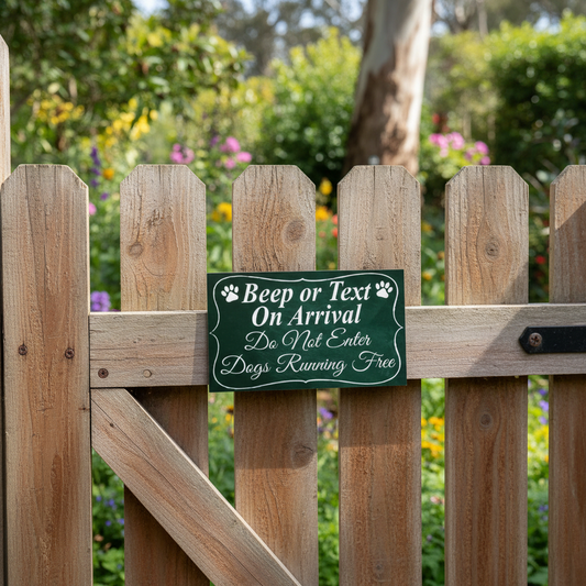 Beep or Text sign on timber fence gate