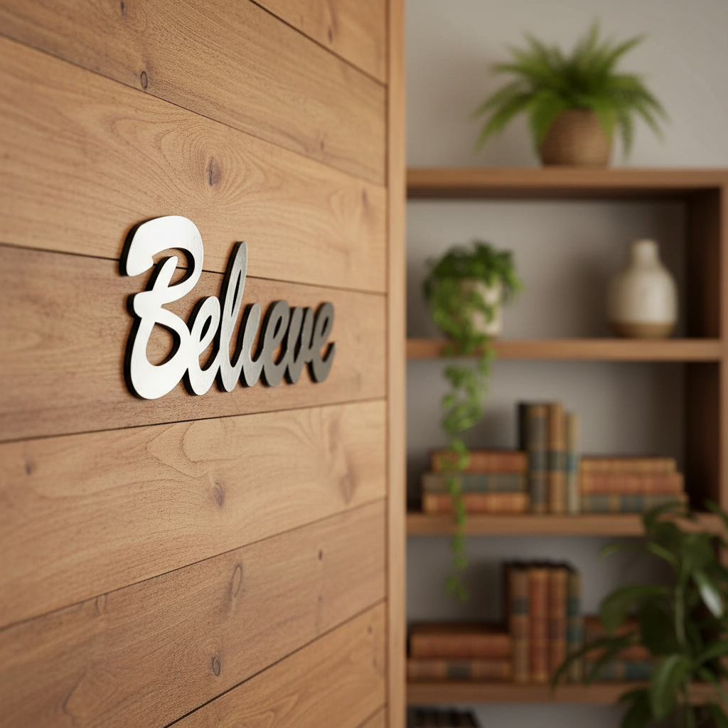 Believe Sign Black on Timber Wall Farmhouse