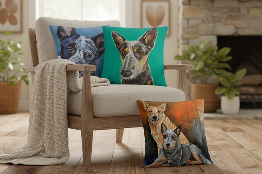 Australian Cattle Dog & Kelpie Red Heeler Cushion Cover | 45cm | Linen or Plush | Dog Lover Gift