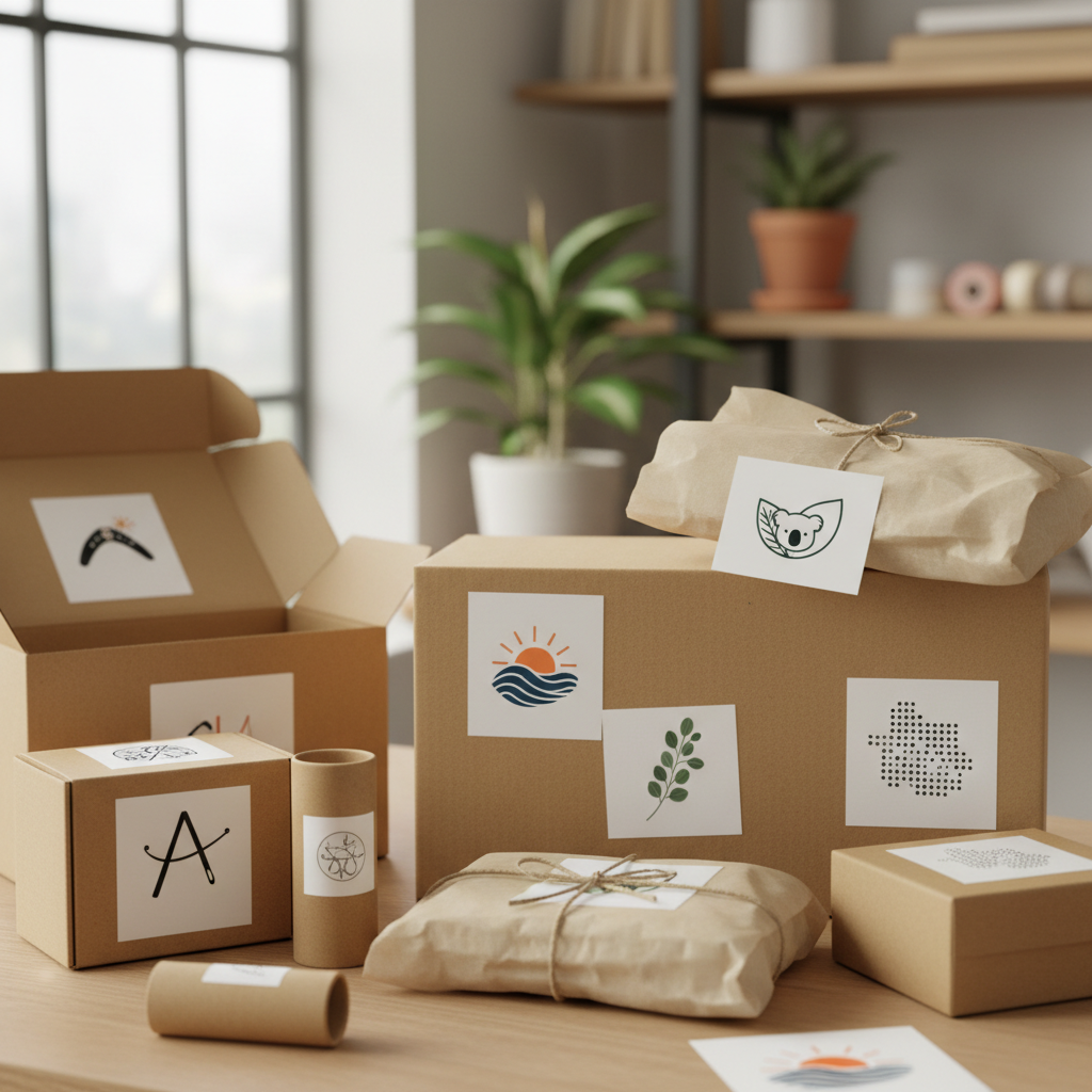 Business logo stickers on packaging