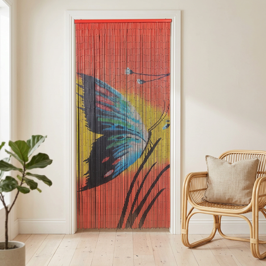Butterfly bamboo curtain in a bright natural home doorway