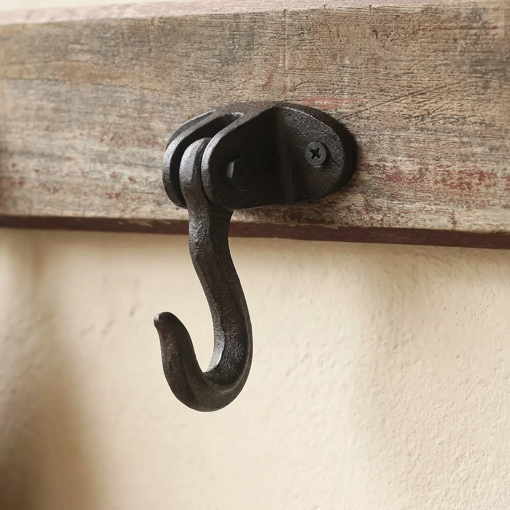 Cast iron hook in a cottage mudroom
