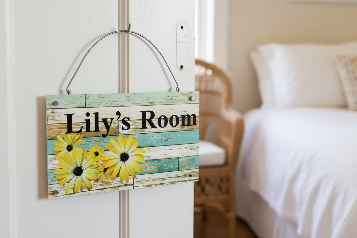 Daisy Yellow Sign Bedroom Door