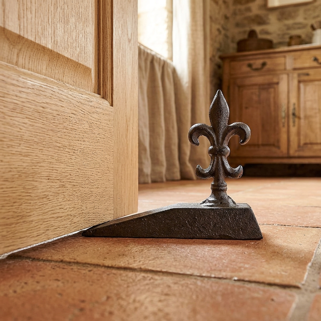 Fleur-de-lis doorstop in a French country kitchen