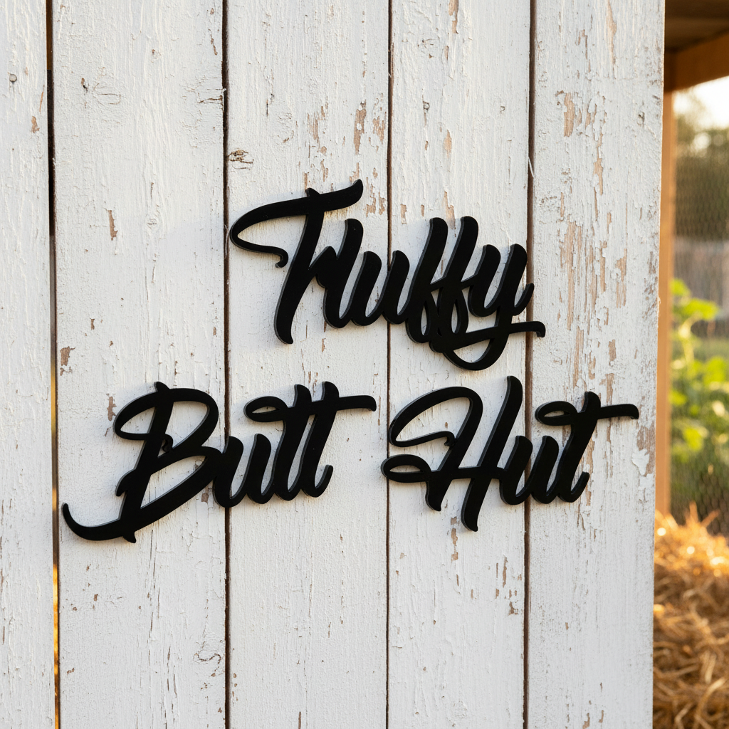 Fluffy Butt Hut Sign Rustic Timber Fence Chicken Coop