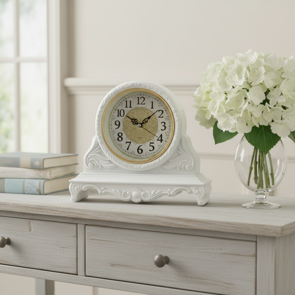 French white clock on hallway console