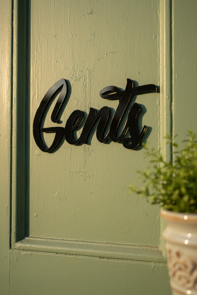Gents Sign Black Sage Green Door
