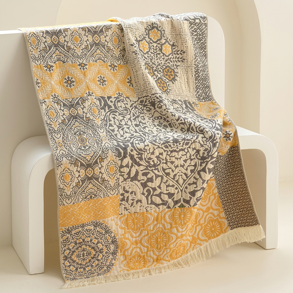 Golden patchwork towel background edit