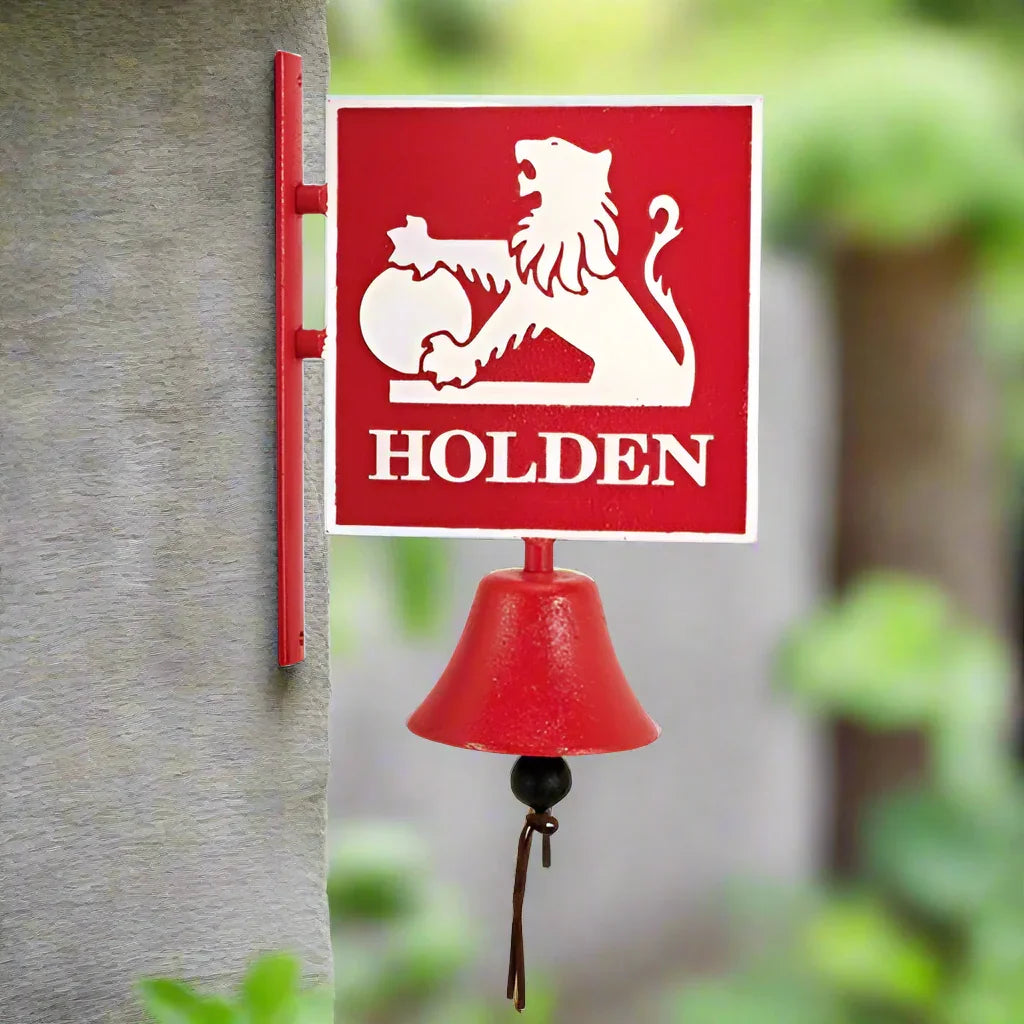 Holden 75 Red White Cast Iron Doorbell 36cm | Australiana Rustic Decor