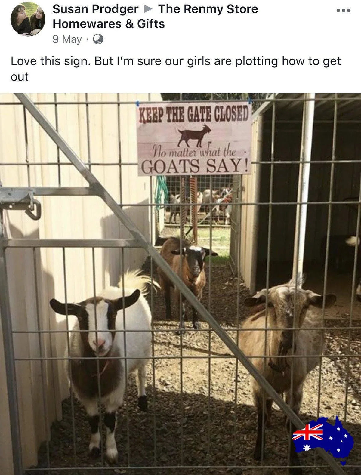 Goats Keep The Gate Closed Goat Sign - The Renmy Store Homewares & Gifts