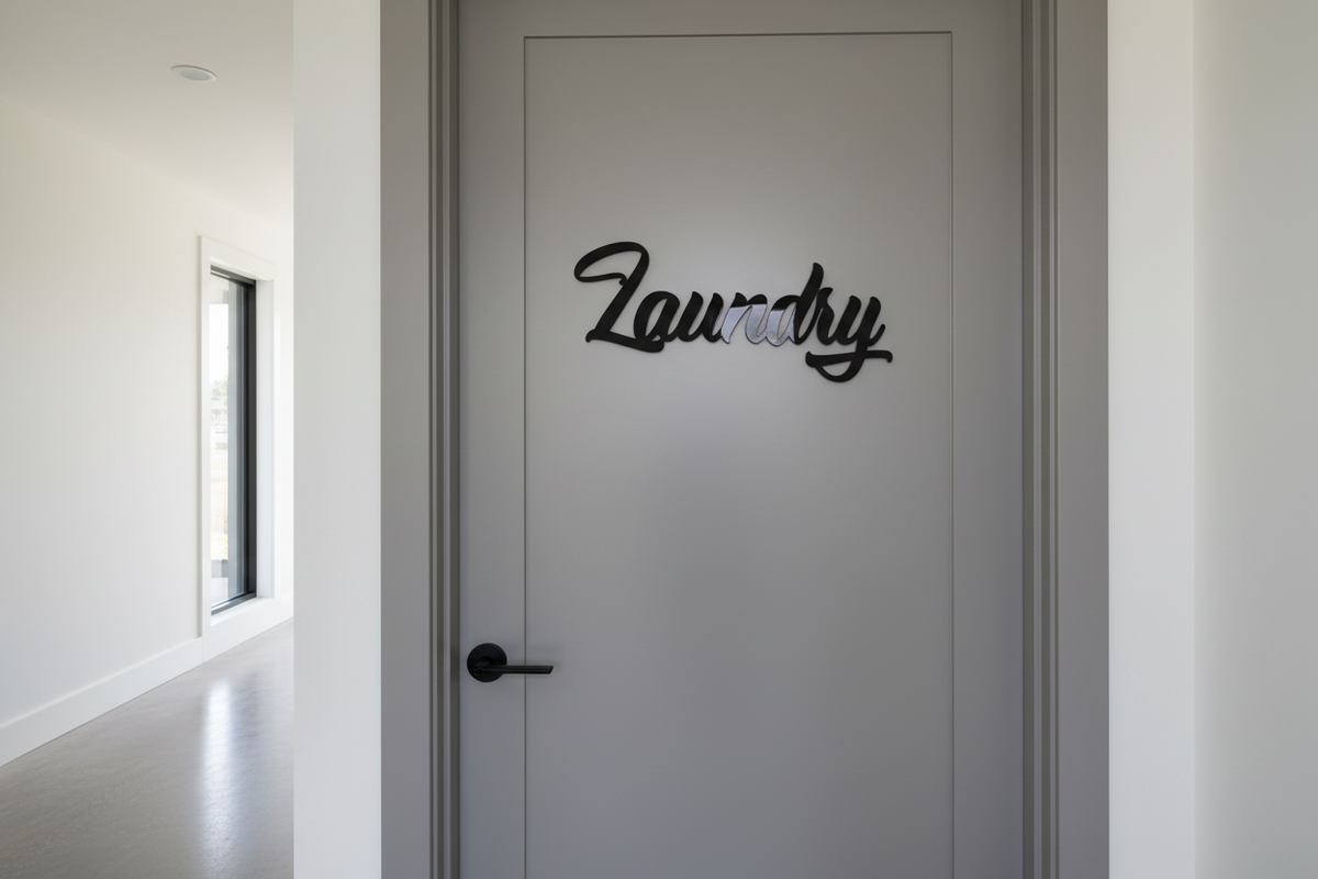 Laundry Door Sign - Laser Cut Raised Letters - Gloss Black or White - Australian Made
