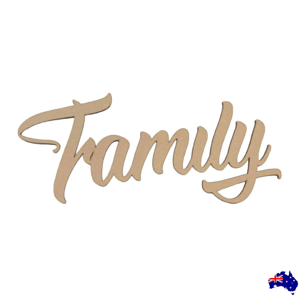 Family Script MDF Shape Word Raw Wooden Wall Art - The Renmy Store Homewares & Gifts