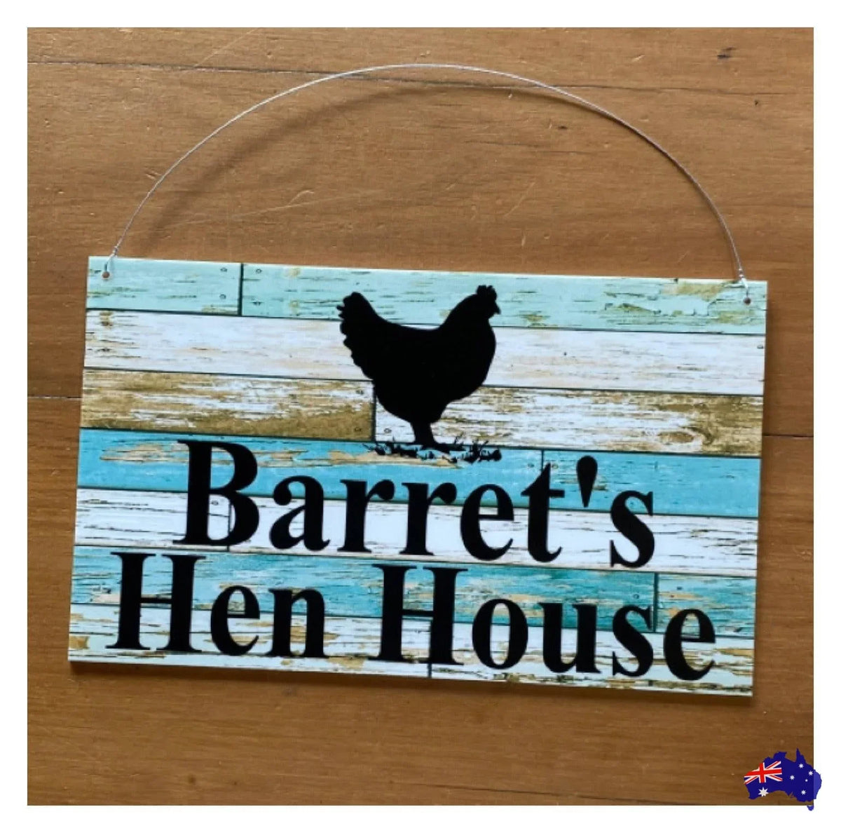 Chicken Hen Custom Personalised Sign Rustic Blue - The Renmy Store Homewares & Gifts