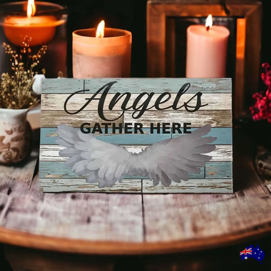 Angels Gather Here Rustic Blue Sign - The Renmy Store Homewares & Gifts