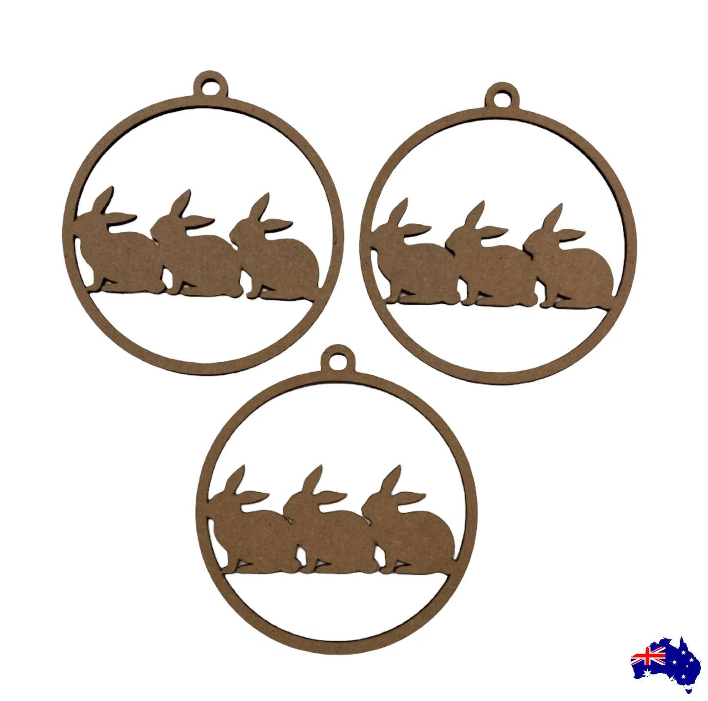 Rabbit 3 Hanging Decoration Set of 3 DIY Raw MDF Timber Art - The Renmy Store Homewares & Gifts