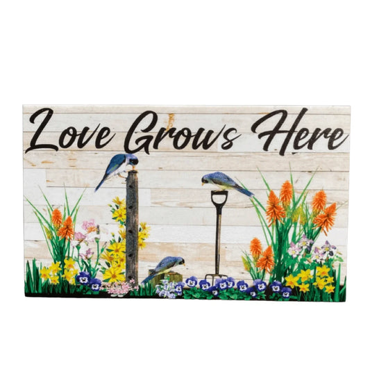 Love Grows Here Birds Flowers Garden Sign - The Renmy Store Homewares & Gifts