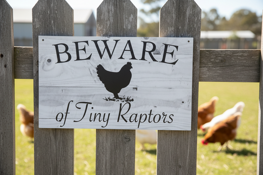 Beware Of Tiny Raptors Chicken Sign - Aussie Made