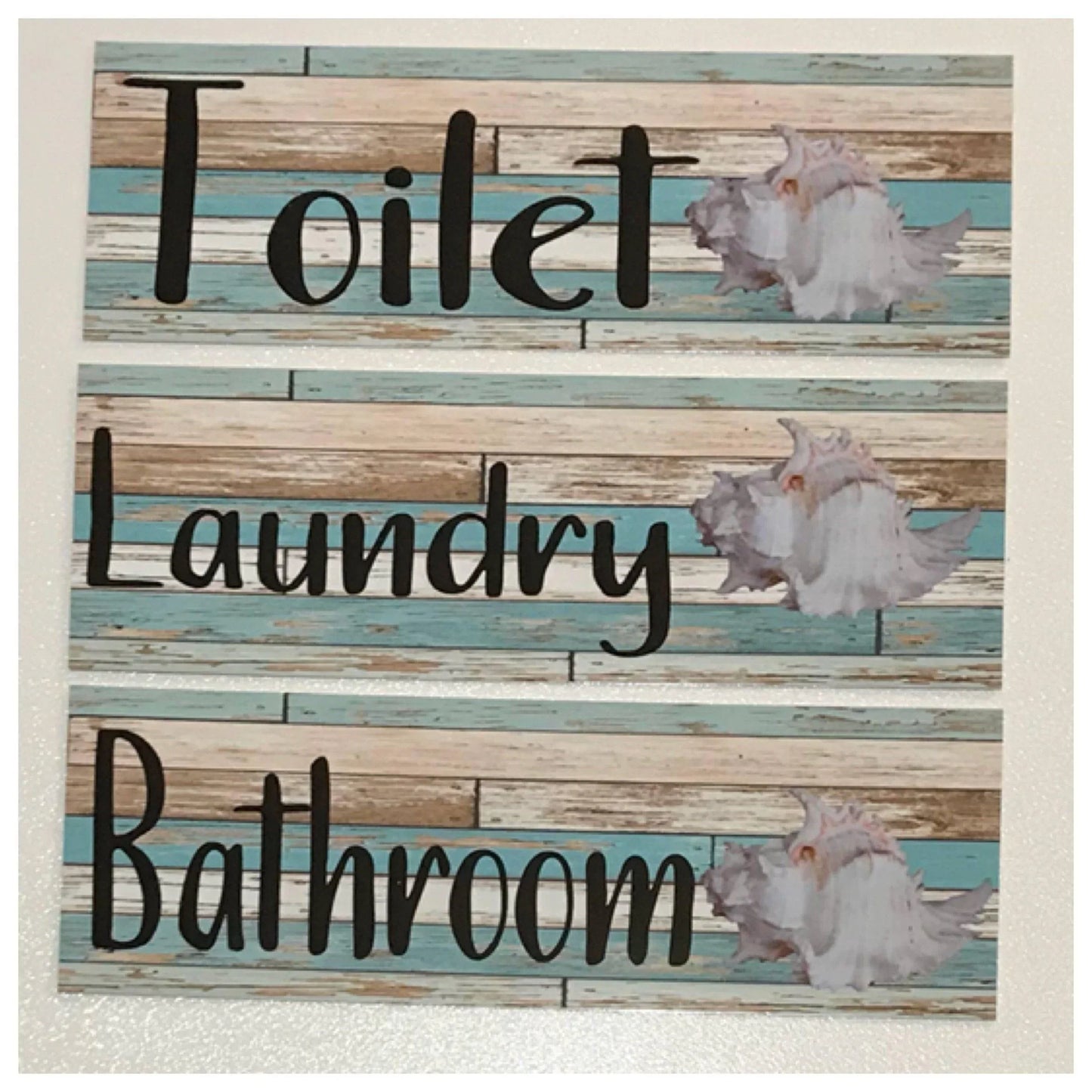 White Shell Mint Rustic Sign Toilet Laundry Bathroom - The Renmy Store Homewares & Gifts