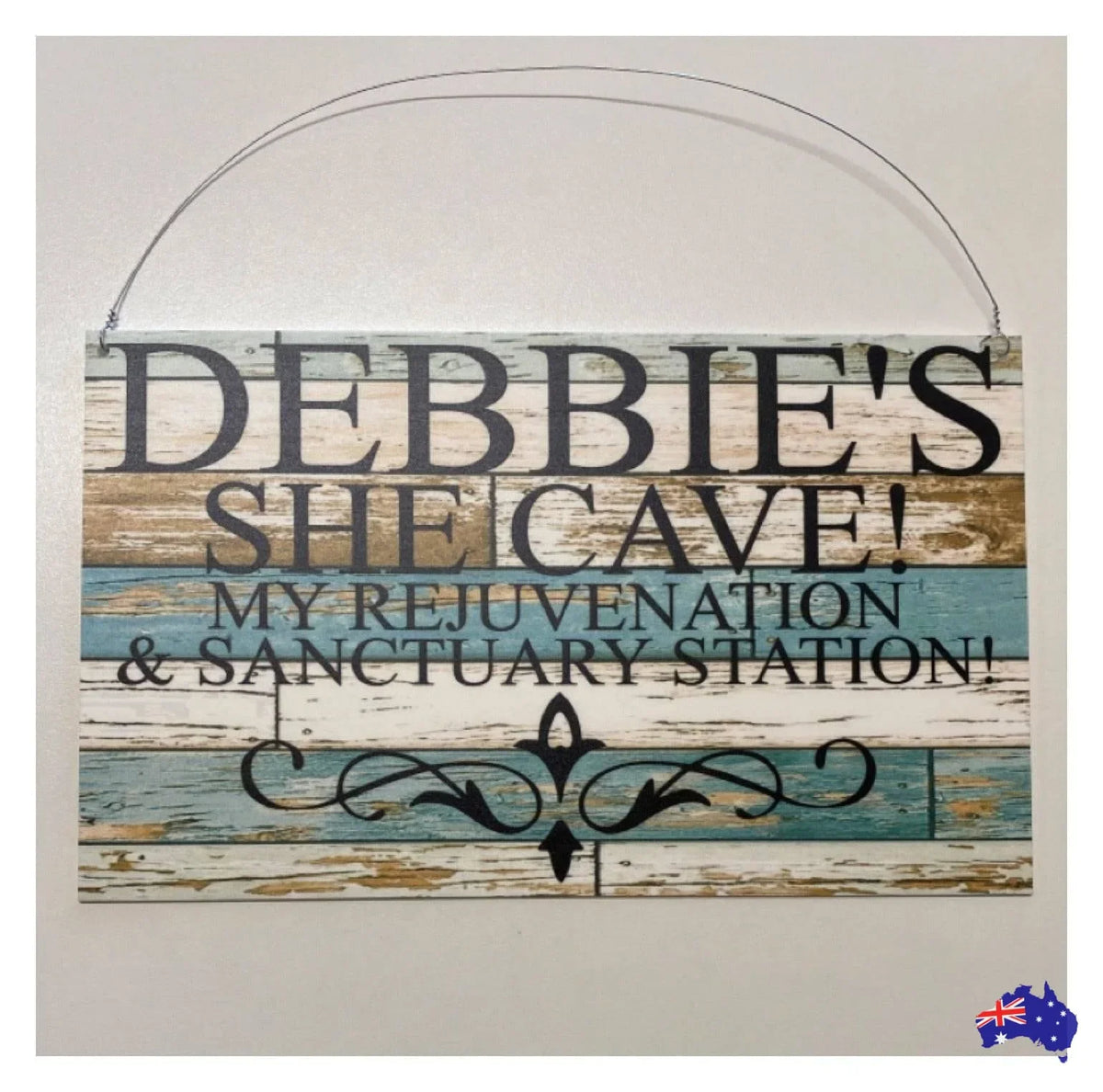 Custom Personalised Blue Timber Look Sign - The Renmy Store Homewares & Gifts