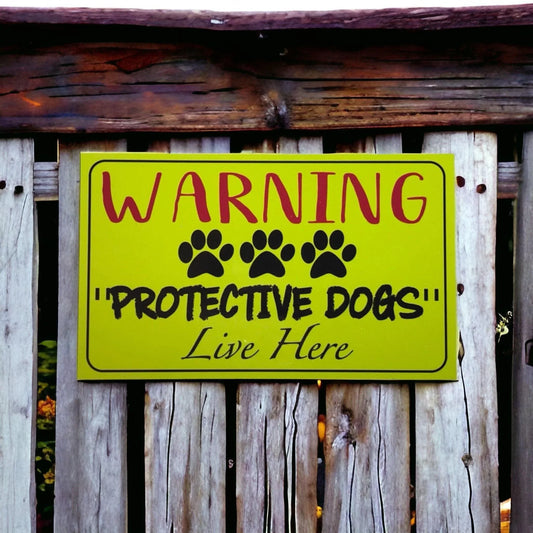 Warning Protective Dogs or Dog Live Here Sign - The Renmy Store Homewares & Gifts