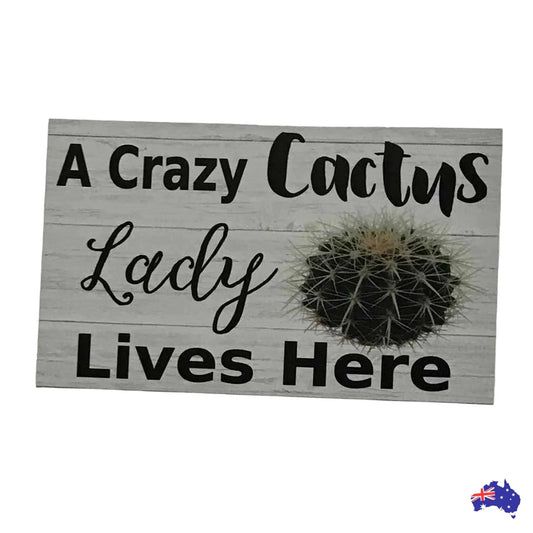 Crazy Cactus Lady Lives Here Sign - The Renmy Store Homewares & Gifts