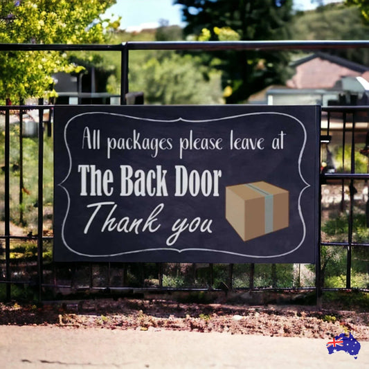 Courier Delivery Leave Packages Back Door Sign - The Renmy Store Homewares & Gifts
