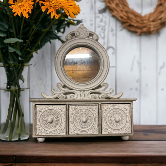 Table Top Draws French White with Mirror - The Renmy Store Homewares & Gifts 
