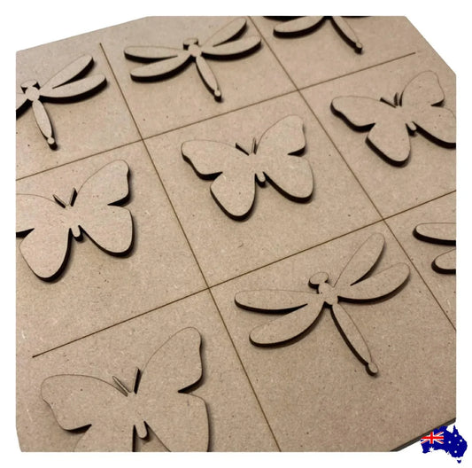 Tic Tac Toe Noughts Crosses Wood DIY Craft Butterfly Dragonfly - The Renmy Store Homewares & Gifts