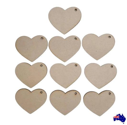 Tag Tags Heart Love Set of 10 Raw MDF Wooden DIY Craft - The Renmy Store Homewares & Gifts