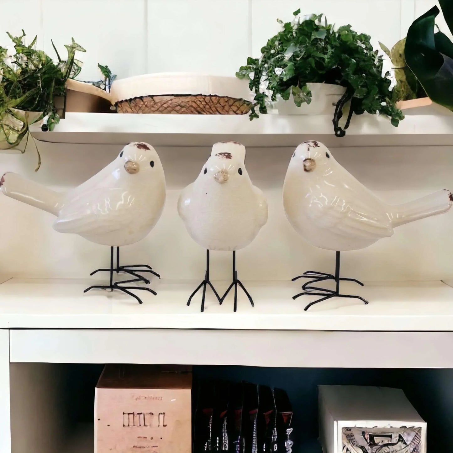 Bird Birds White Legs Décor Set Of 3 - The Renmy Store Homewares & Gifts