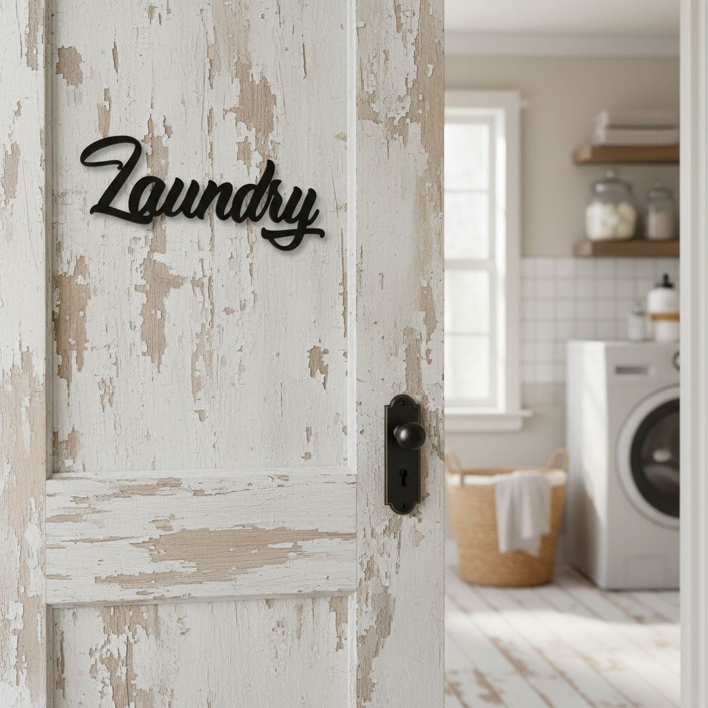Laundry Door Sign - Laser Cut Raised Letters - Gloss Black or White - Australian Made