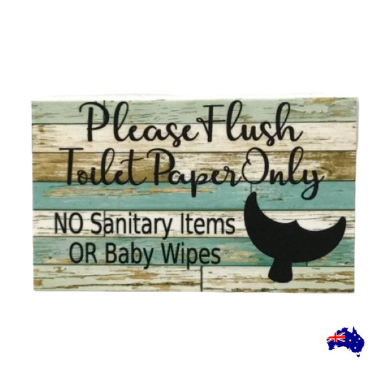 Toilet Paper Only No Sanitary Baby Wipes Whale Blue Sign - The Renmy Store Homewares & Gifts