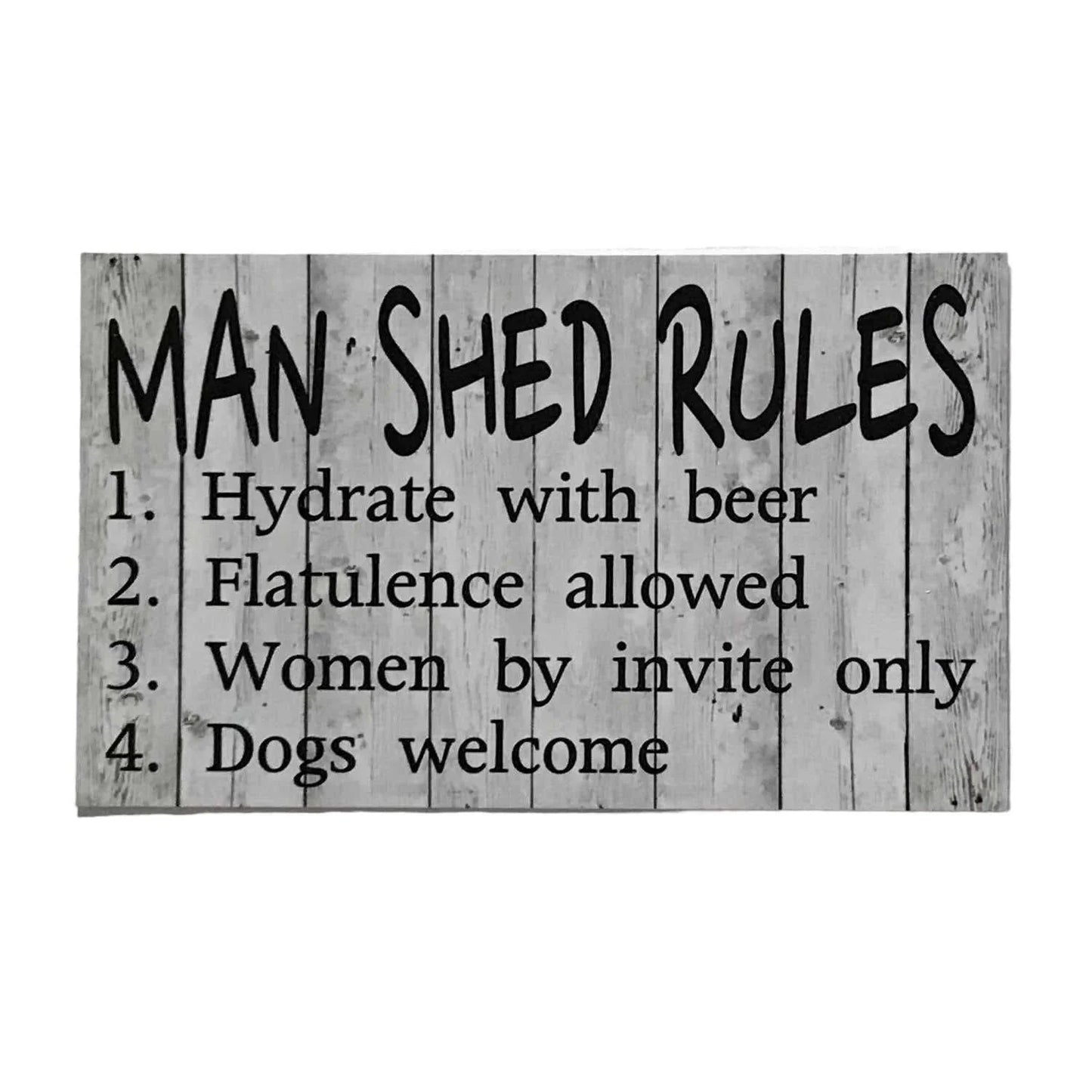 Man Shed Rules White Wash Sign - The Renmy Store Homewares & Gifts